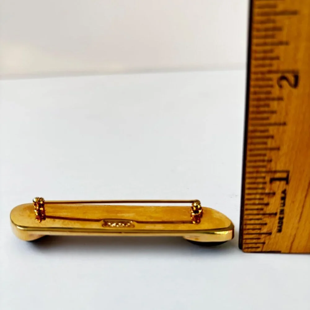 Vtg‎ Daniel Swarovski Crystals Brooch DS Co Bar Gold Tone Signed